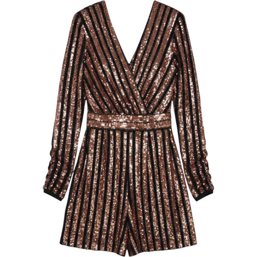 Sequin Striped Dress in Pink‎ Copper and Black/Medium/Cutout Back